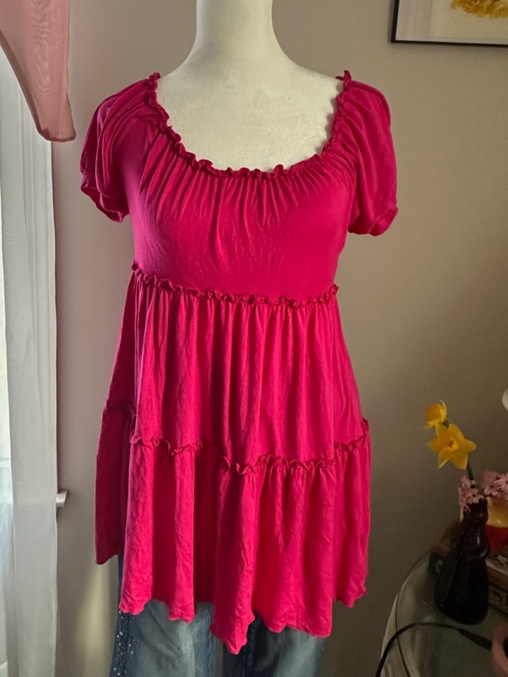 Soprano Hot Pink Tiered Short Sleeve Top